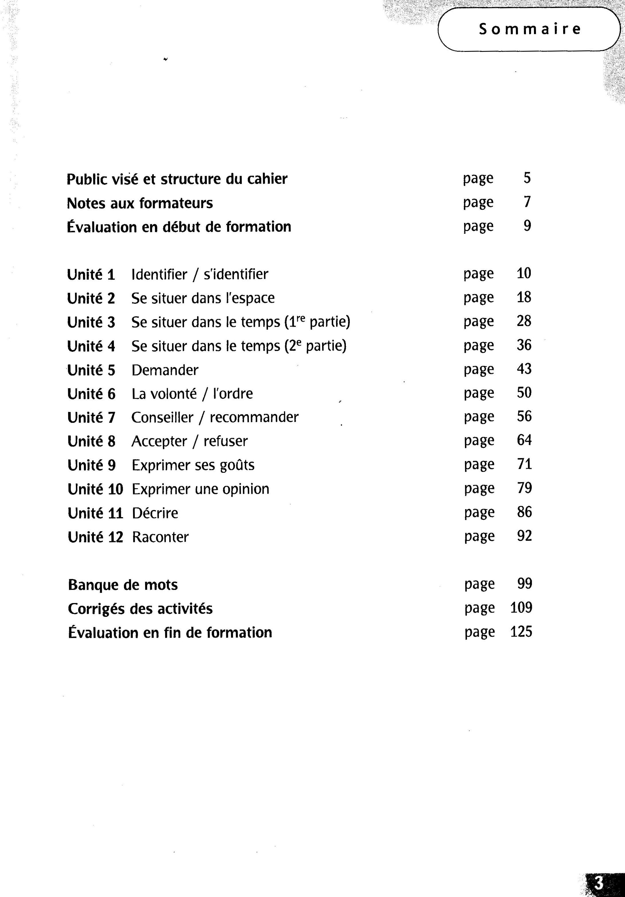 Trait d’union 2 Méthode de français pour migrants Lecture Ecriture au niveau A1.1 sommaire